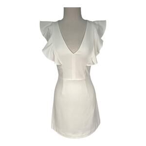 French Connection Summer White Whisper Ruffle V-Neck Mini Dress Size 2 Sleeveles